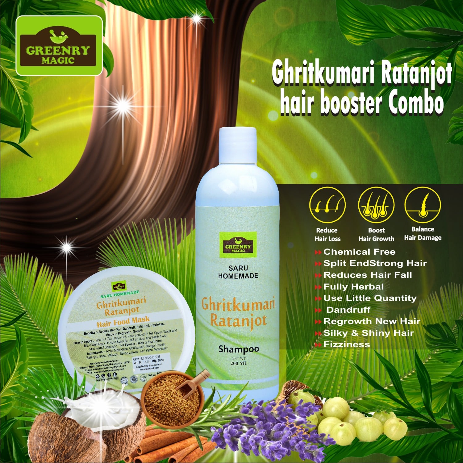 Ghritkumari Ratanjot Hair Booster Combo - Shampoo And Food Mask