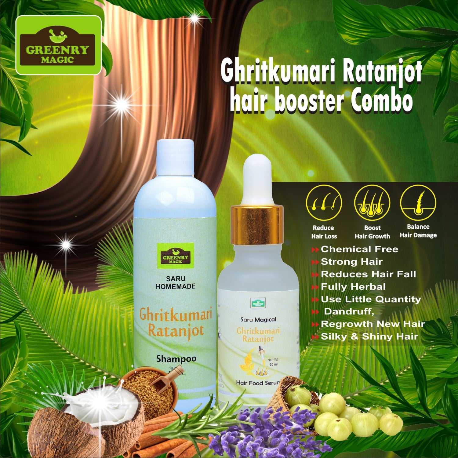 Ghritkumari Ratanjot Hair Booster Combo - Shampoo And Food Serum